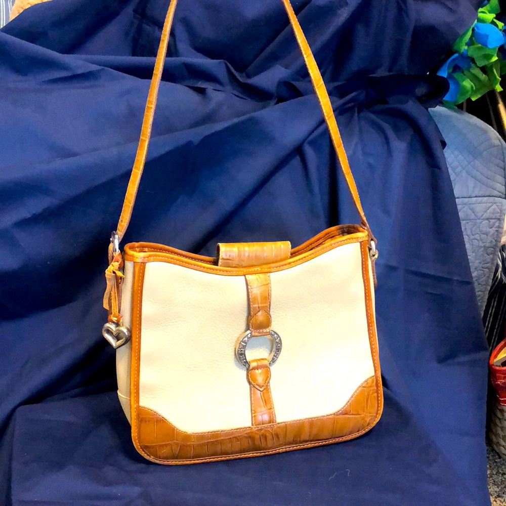 Vintage Brighton Handbag - Cream and Brown Leather